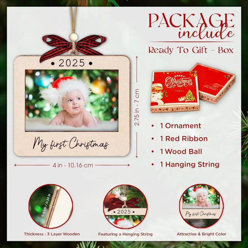 Hangwoous Babys First Christmas Ornament 2025 Girl And Boy - Wooden Landscape Picture Frame Ornaments For Tree - My First Christmas Ornament - Photo Frame Ornaments - Baby's First Christmas Gifts 2025 - Image 2